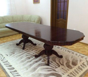 ➤Ціна 52 850 грн UAH Купити Фигурный стол деревянный с раскладной столешницей на резных опорах Модена лак Венге 200х90 (+40)➤jрех темный ➤Столы деревянные➤Агросвит С➤440301000ПЛМ фото