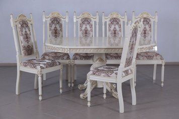 ➤Цена 62 640 грн  Купить Белый комплект обеденный Гильберд 100х100+40 + Стулья 6 шт ➤белый с патиной ➤Комплекты обеденные деревянные➤Агросвит ФК➤6601858ПЛМ фото