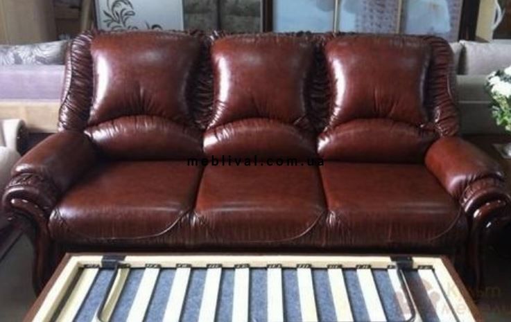 ➤Цена 39 577 грн  Купить Комплект мягкой мебели с деревянными накладками диван + кресло 1 шт бордовый ➤Коричневый ➤Комплекты диван + кресла➤Ю_Н➤440310637юд119 фото