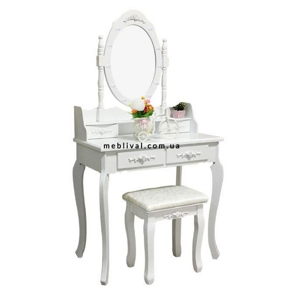 ➤Цена   Купить Туалетный столик с зеркалом Альбонс + мягкий стул, цвет белый ➤ ➤Трюмо➤Агросвит➤В-011LПЛМБ фото