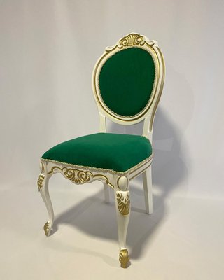 ➤Цена 9 540 грн  Купить Белый стул в стиле барокко деревянный Кловис обивка зеленый бархат ➤орех ➤Стулья деревянные➤Агросвит ФК➤6601878ПЛМ фото
