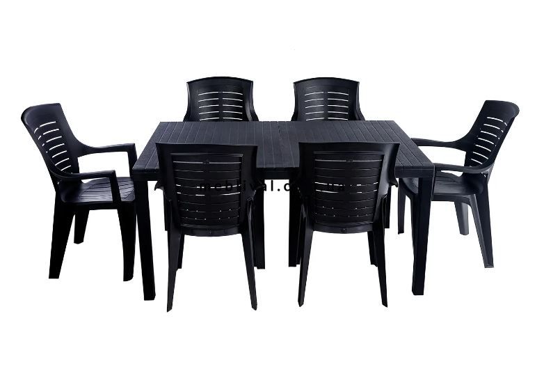 ➤Цена   Купить Мебель пластиковая стол нераскладной + стулья 6 шт антрацит ➤Черный ➤Садовый комплект➤Italiya-НСМ➤2800000019259САДГ фото