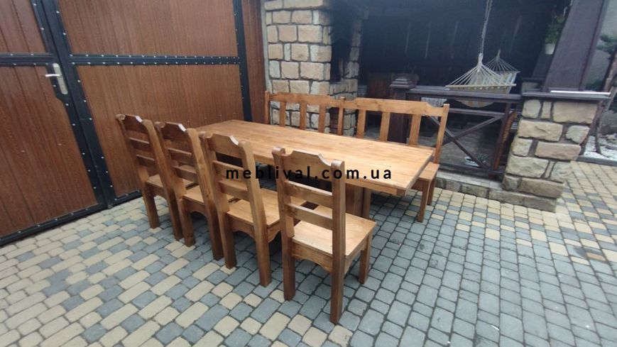 ➤Цена 24 125 грн UAH Купить Комплект стол 200х90 с лавкой и стульями 4 шт деревянный под старину ➤Горіх ➤Комплект - стол стул лавки➤Rotanes➤0097МЕКО фото