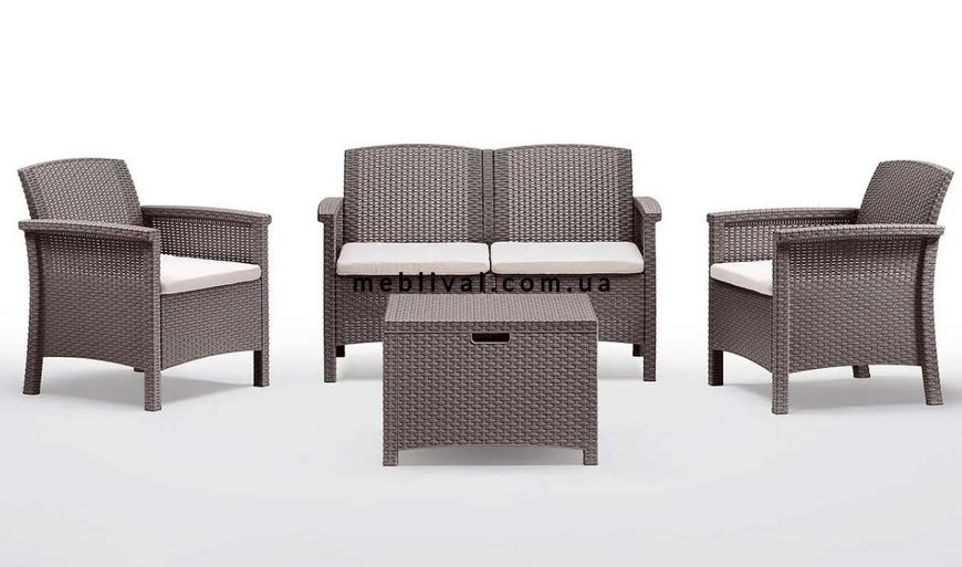 ➤Цена   Купить Садовый комплект диван + кресла и столик пластик под ротанг серый подушки бежевые ➤Серый ➤Садовый комплект➤Italiya-НСМ➤8003723191675САД фото