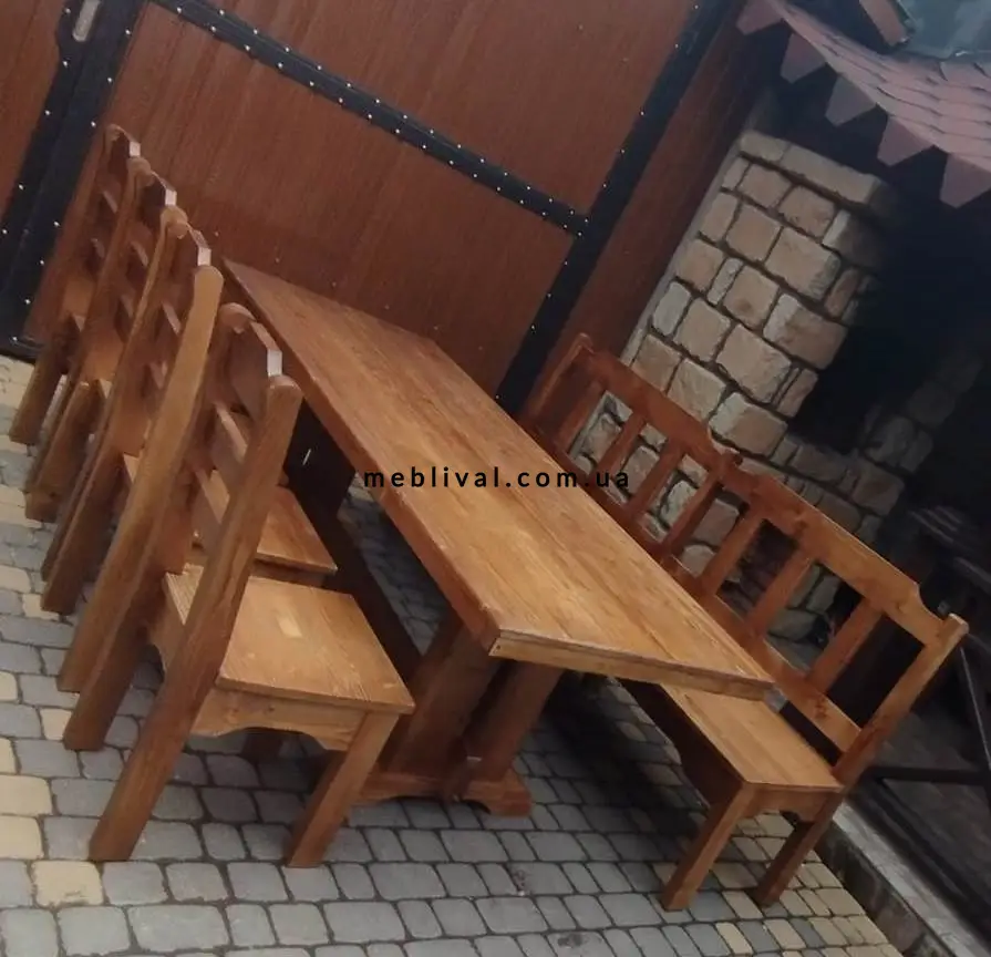 Комплект стіл 200х90 з лавкою та стільцями 4 шт дерев'яний під старовину
