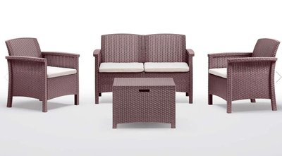 ➤Ціна   Купити Садовый комплект диван + кресла и столик пластик под ротанг коричневый подушки бежевые➤Коричневий ➤Садовый комплект➤Italiya-НСМ➤8003723391679САД фото